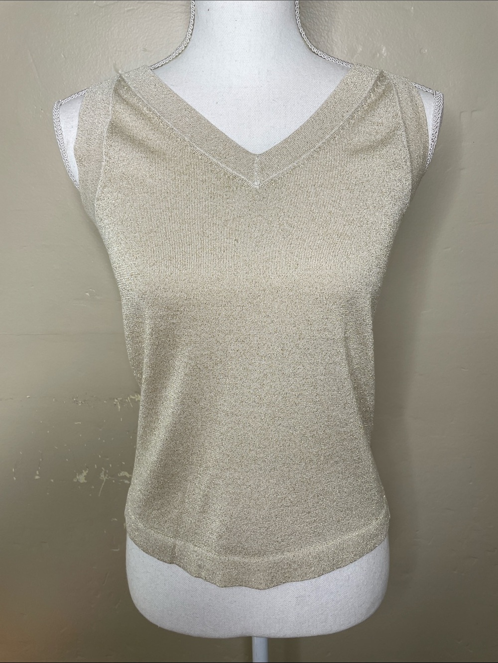 Lucia Burns VTG Gold Shimmer SILK BLEND Quiet Luxury Classy Tank Top Medium